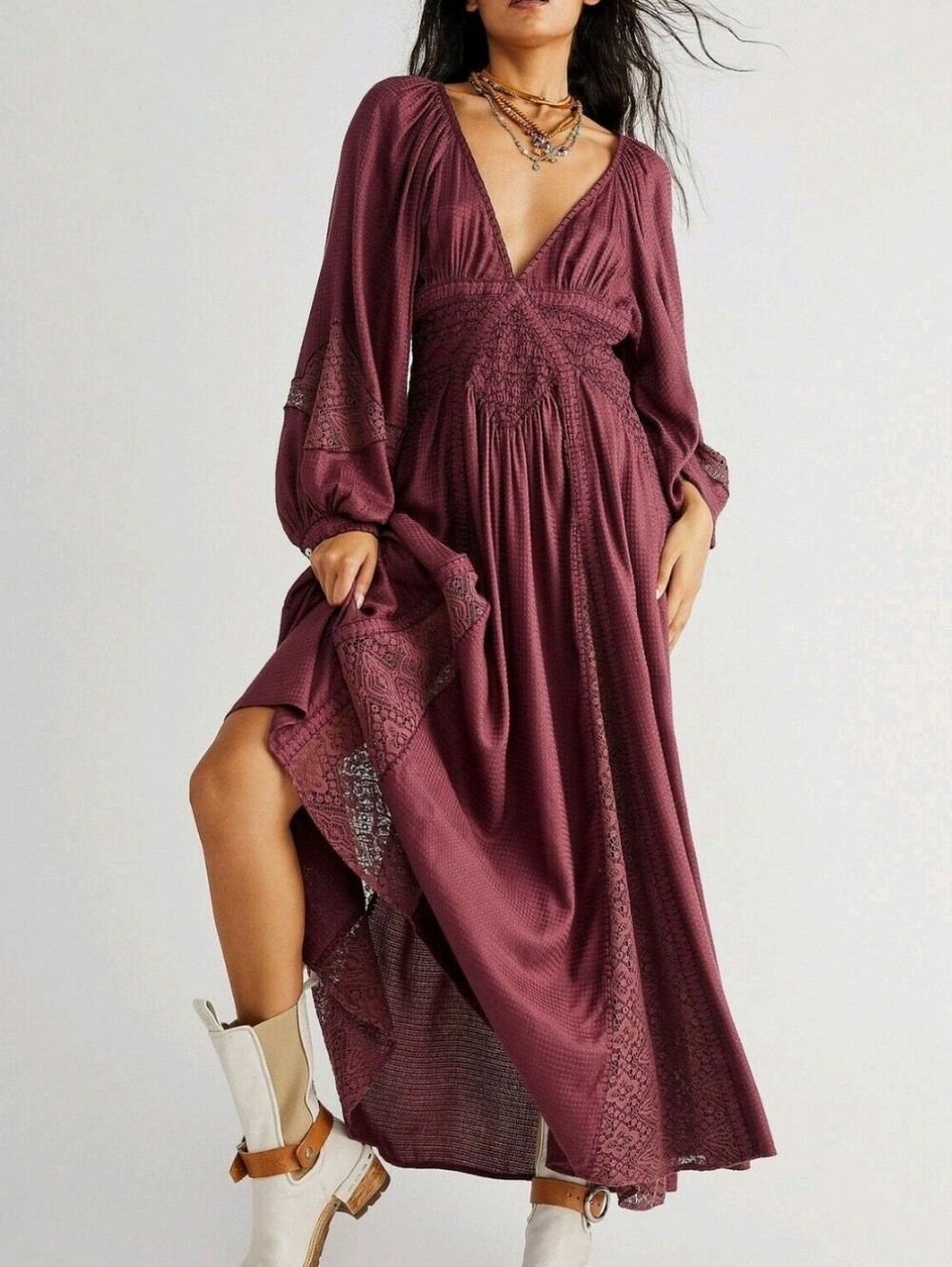 Free People Southwest Lace Maxi Dress Plum Western Bohemian